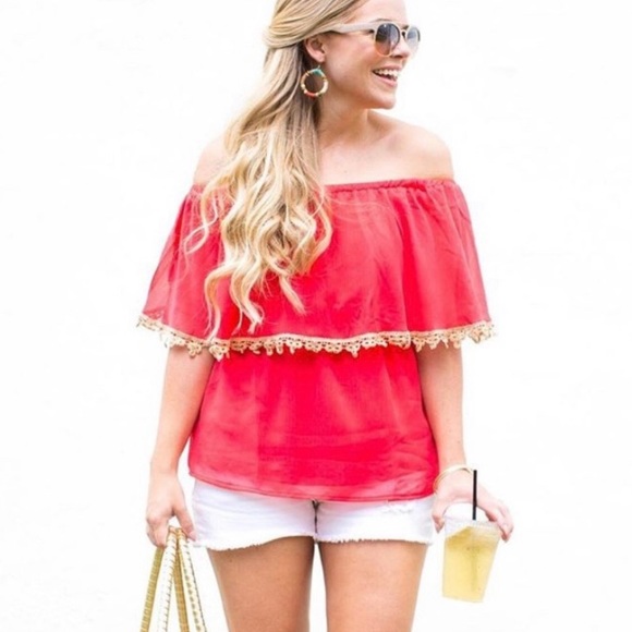 Charming Charlie Coral Off the Shoulder Top - Picture 1 of 4